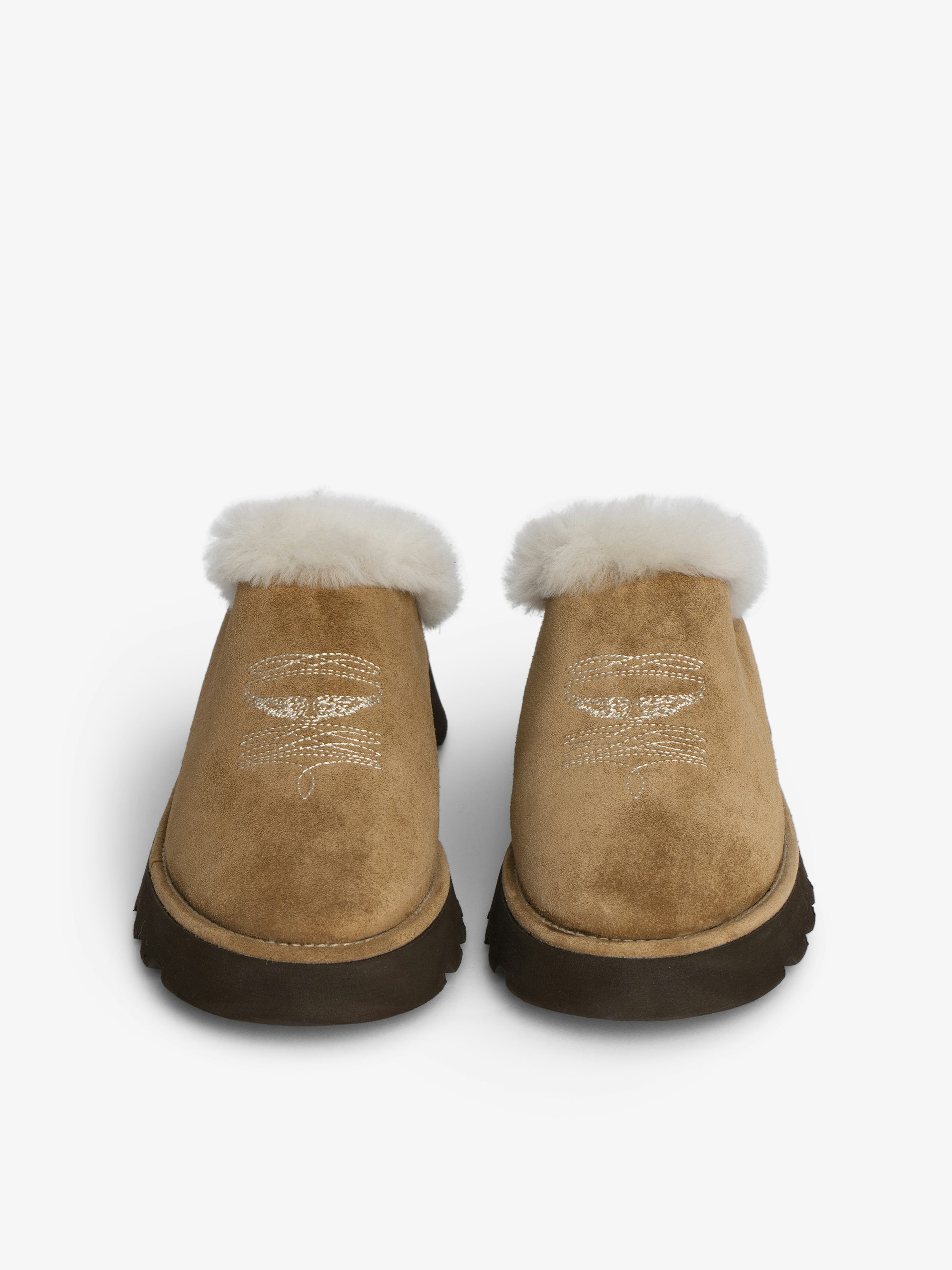 Teddy Shearling Mules - Suede and shearling mules adorned with signature embroideries.